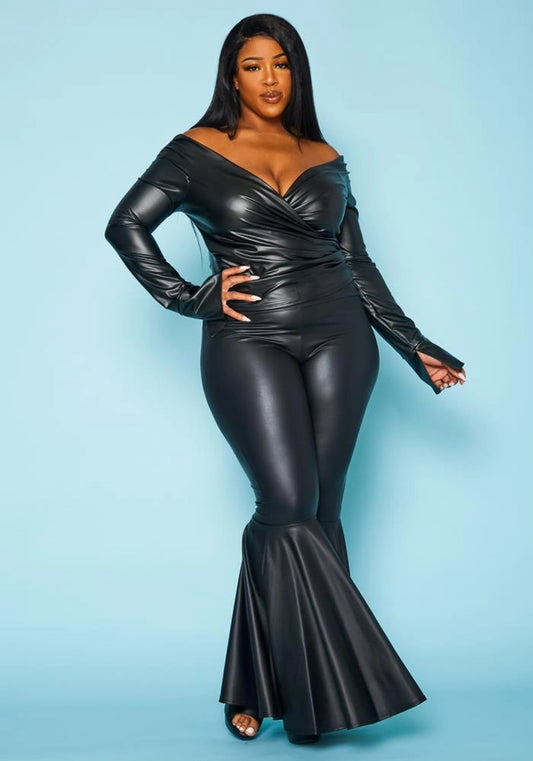 Plus Faux Leather Leggings Flaring Bell Bottoms
