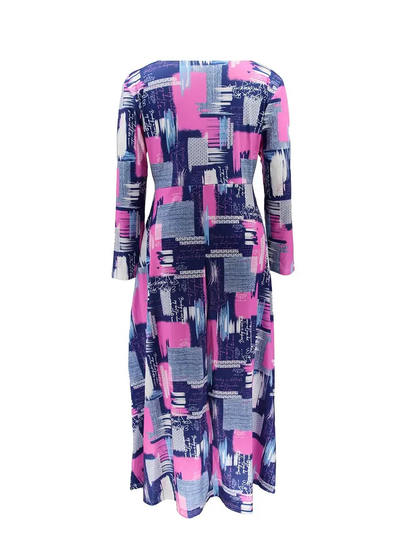 Elegant Maxi Dress with High Stretch and Colorblock Design