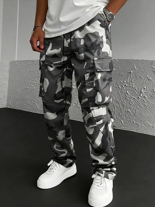 Camouflage Cargo Pants - Loose Fit Outdoor Work Trousers with Multiple Utility Pockets, All-Season Non-Stretch Fabric for Hiking, Camping, Construction -