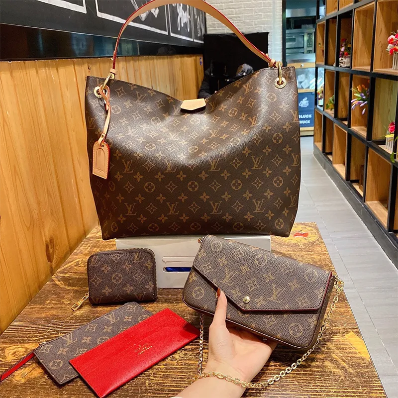 3 PCs Brown Daily Letters Chains Bags
