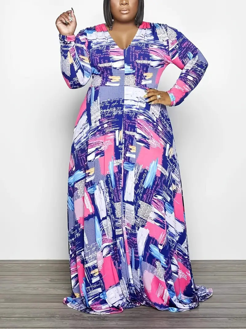 Elegant Maxi Dress with High Stretch and Colorblock Design