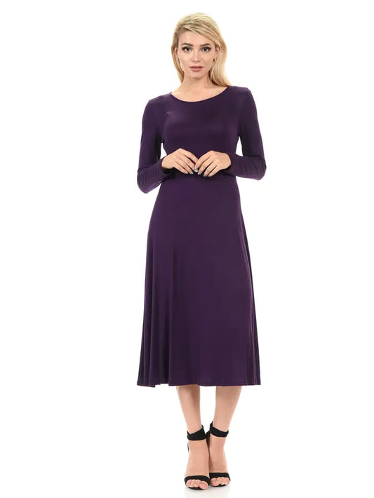 A-Line Long Sleeves Midi Dress Open Pack