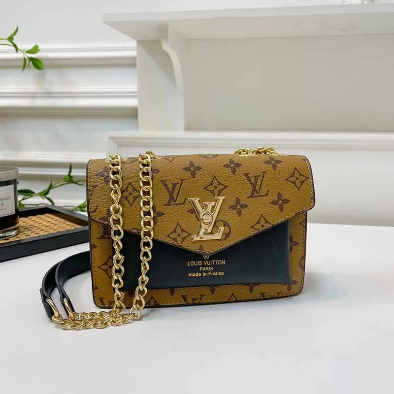 Yellow Black Street Letter Patchwork Chains Bags