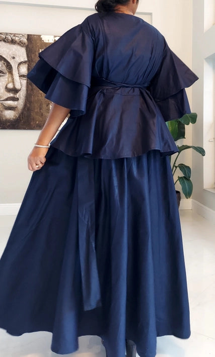 Wrap Blouse & Long Skirt- Navy