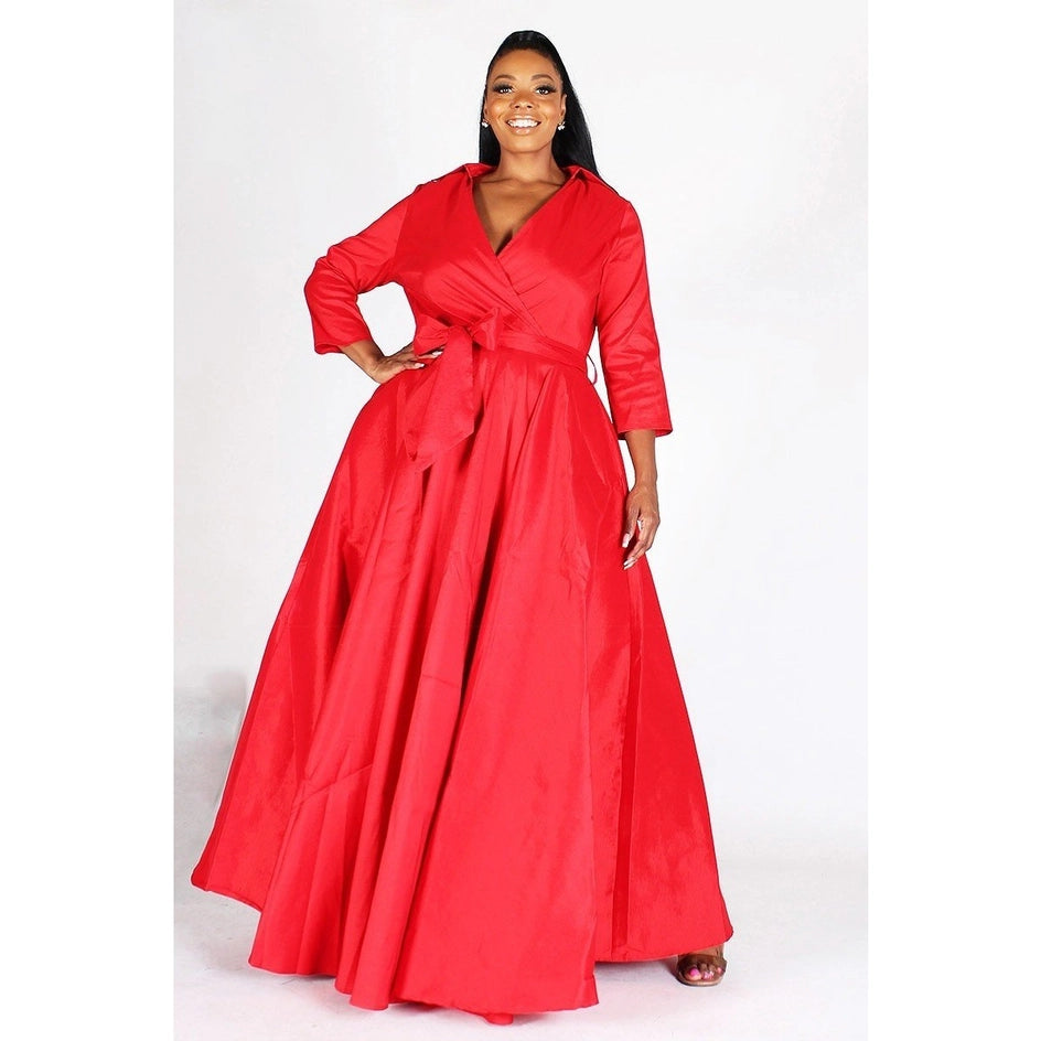 Plus Taffeta Wrapped A-Line Maxi Dress