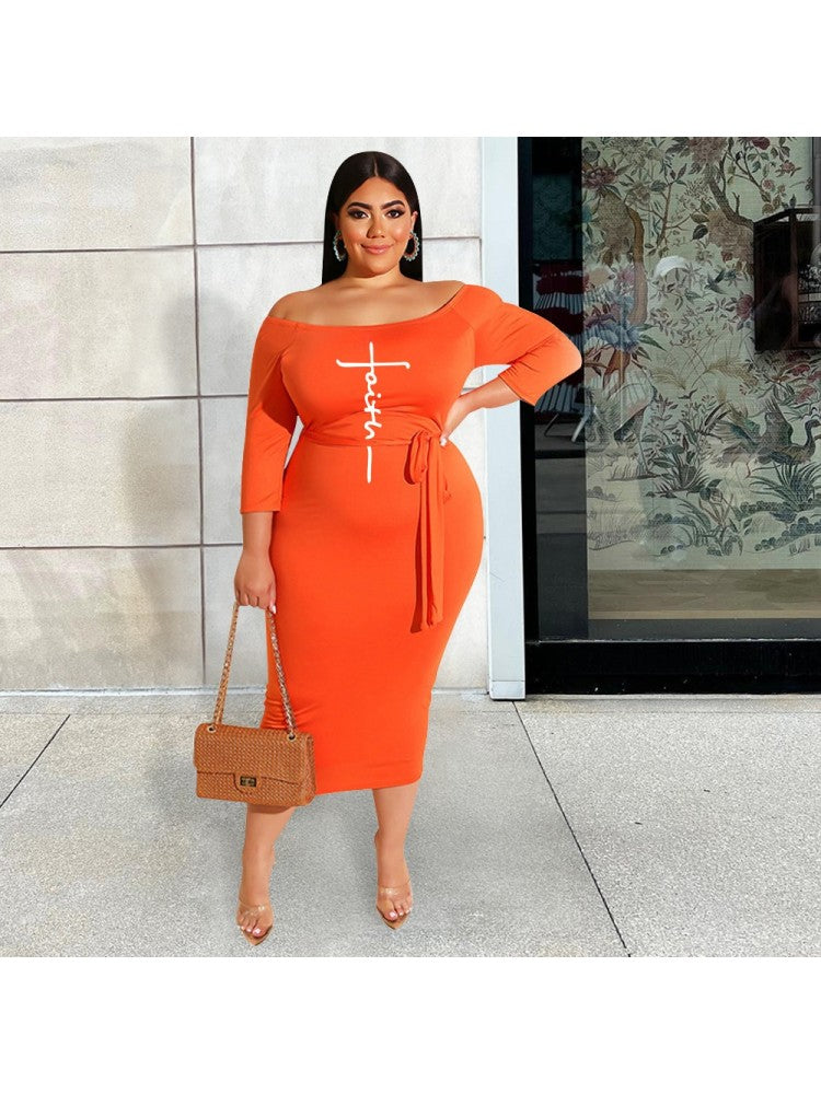 Number Letter Off-Shoulder Plus Size Dress