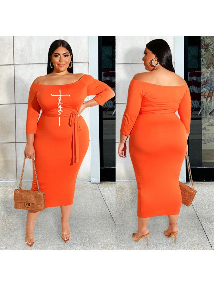 Number Letter Off-Shoulder Plus Size Dress