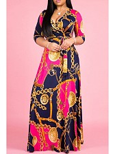 Casual V-Neck Printing Long Sleeve Dress