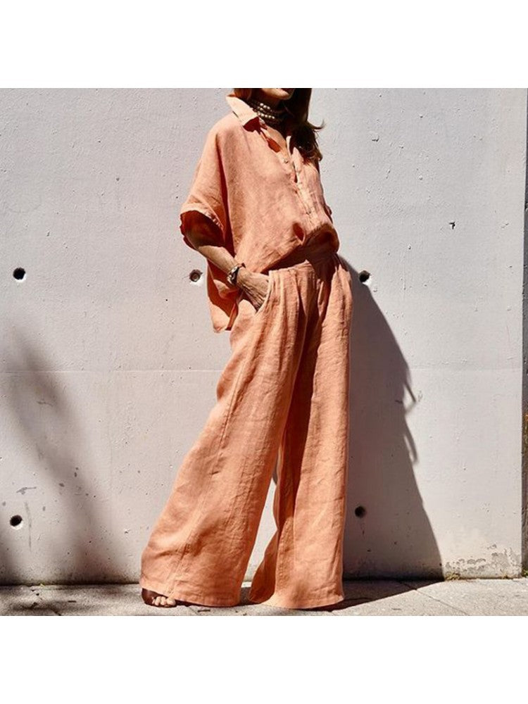 Solid Color Wide Leg Loose Comfy Pant Sets