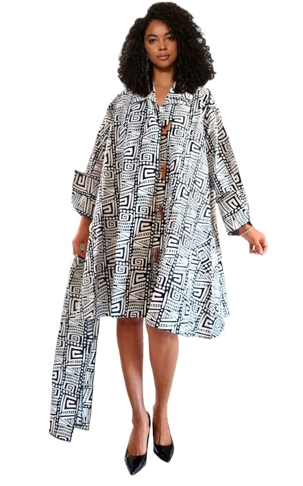 Cotton Short Dress / Blouse- Geometric Pattern