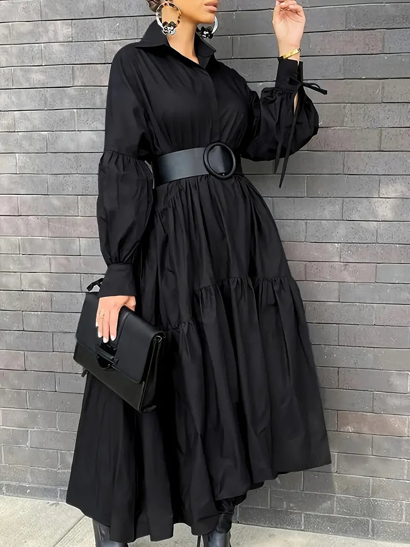 Solid Color Elegant Long Sleeve Maxi Dress