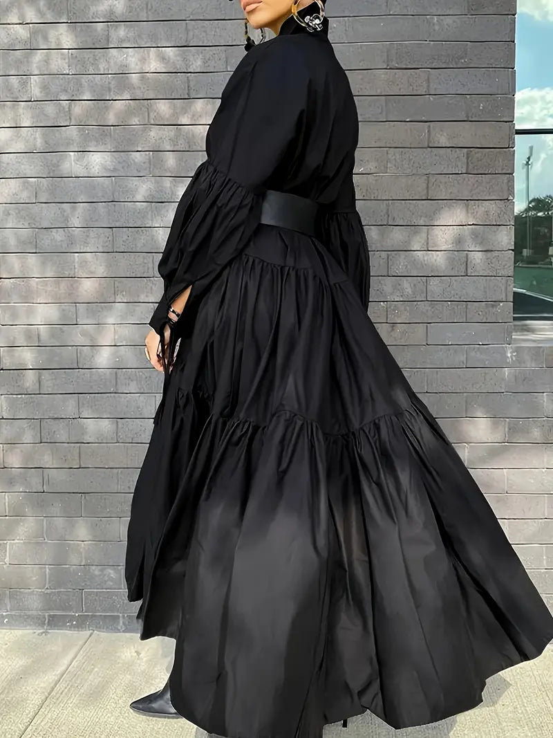 Solid Color Elegant Long Sleeve Maxi Dress