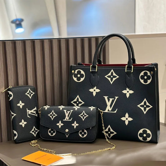3 PCs Black Casual Letters Patchwork Chains Contrast Bags