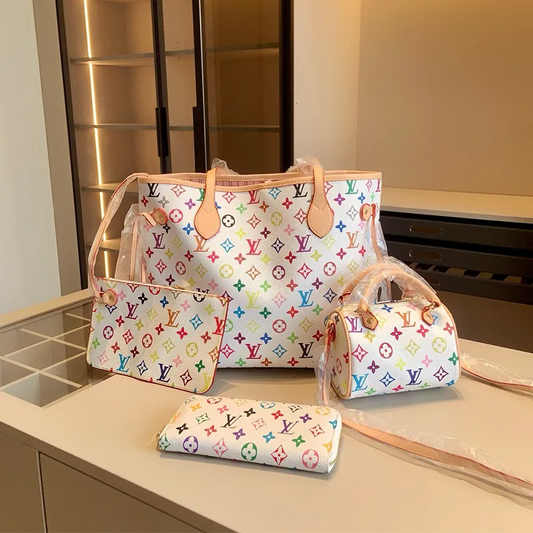 3 PCs White Casual Letters Patchwork Bags