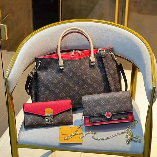 3Pcs Red Casual Street Letter Patchwork Chains Zipper Bags