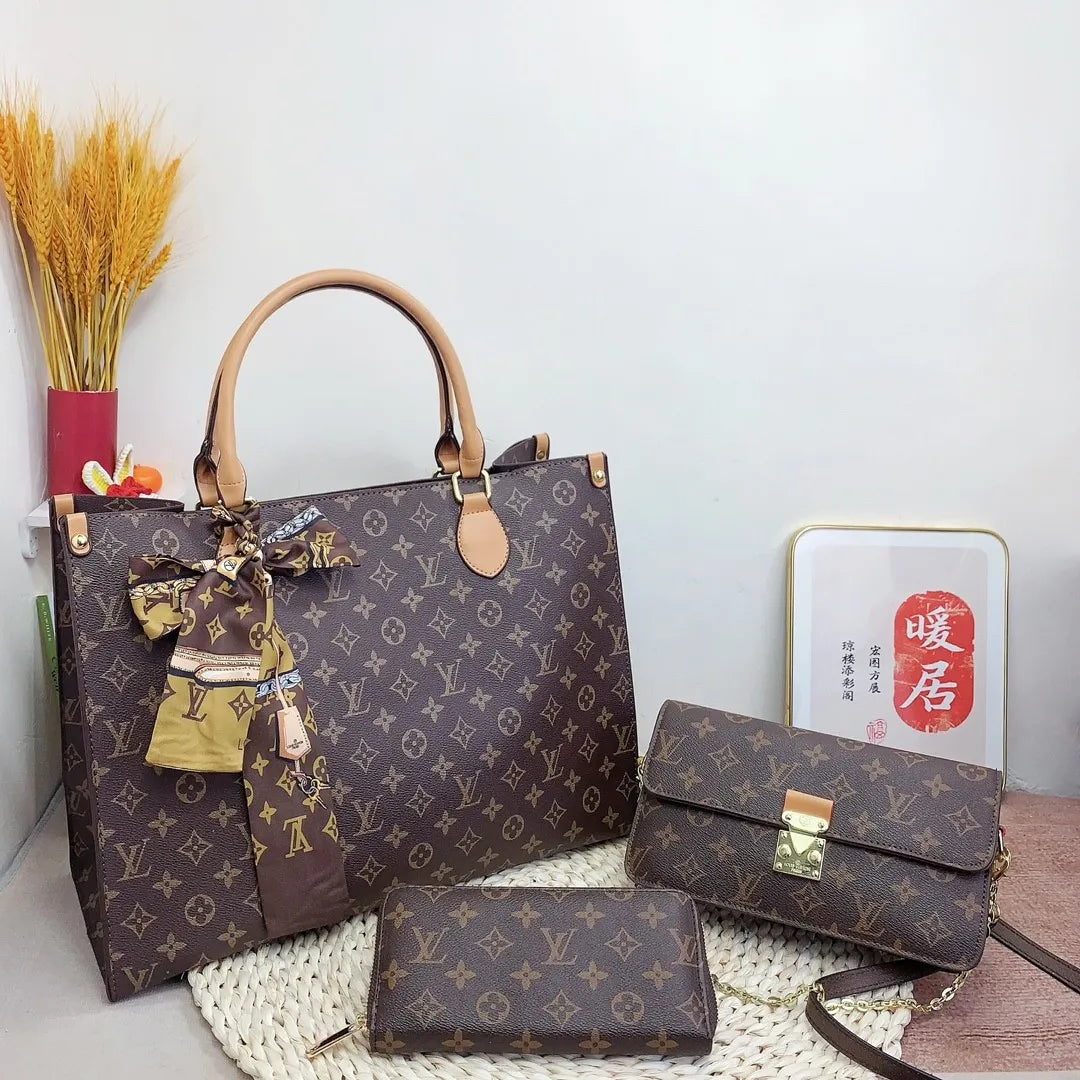 Brown Daily Letters Patchwork Bags
