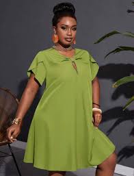 Loose Fit Solid Color A-Line Twill Vacation Casual Dress With Non-Elastic Weave And