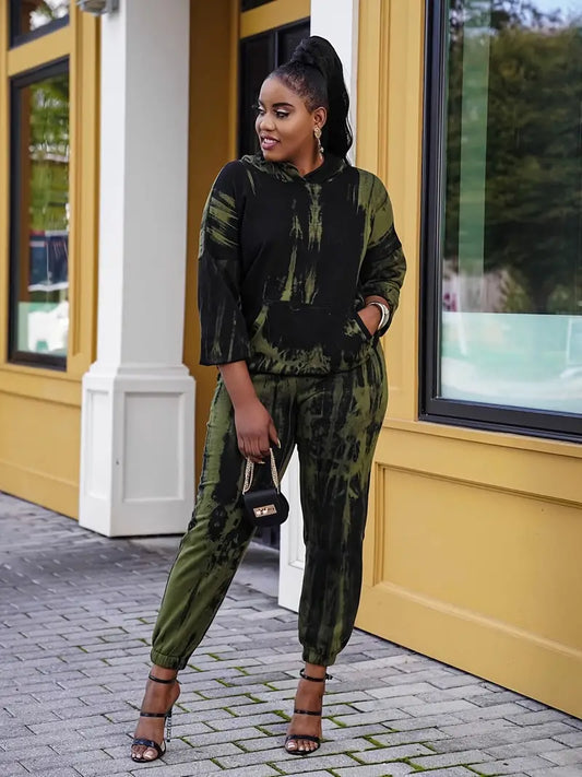 Tie Dye Print Hoodie Sweatshirt & Sweatpants Set,
