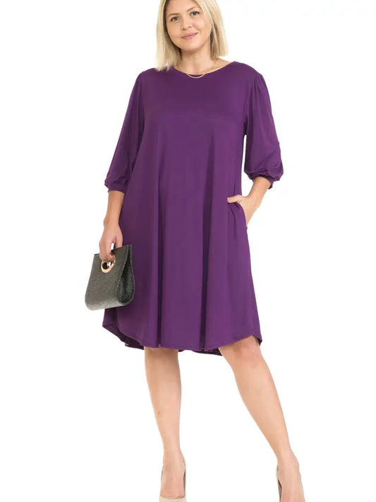 Plus Size Balloon Sleeve Midi Dress