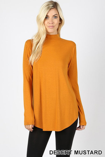 PREMIUM LONG SLEEVE MOCK NECK ROUND HEM PLUS SIZE TOP