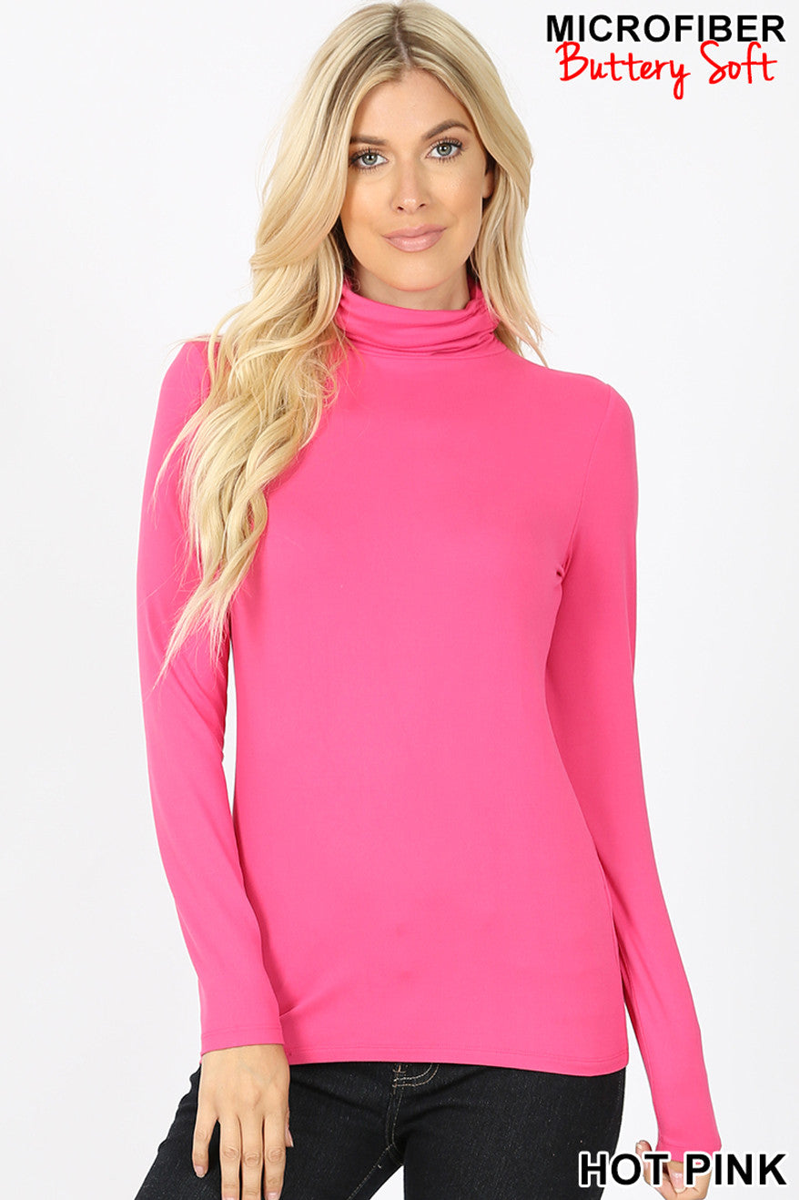 BRUSHED MICROFIBER MOCK NECK TOP