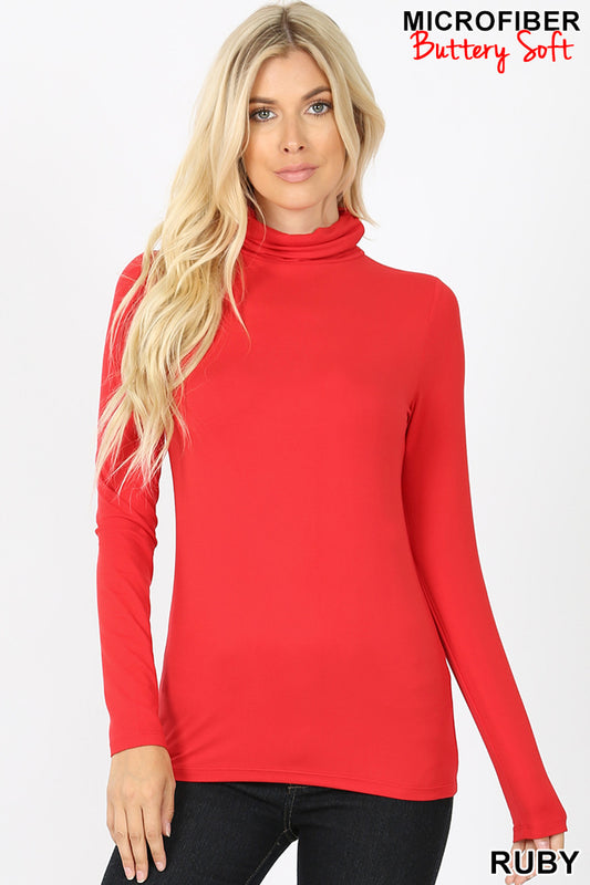 BRUSHED MICROFIBER MOCK NECK TOP