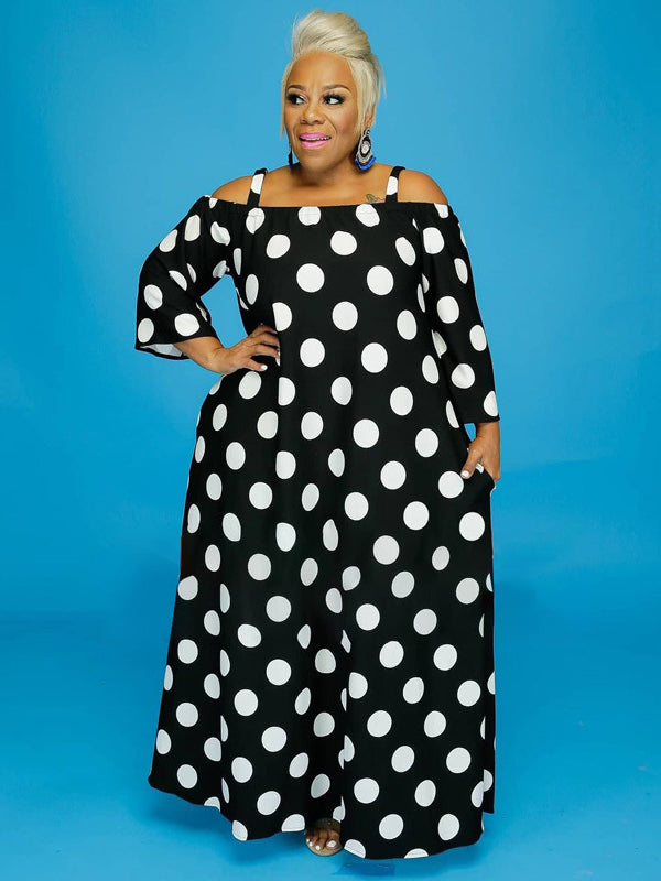 Dots Print Casual Plus Size Maxi Dress