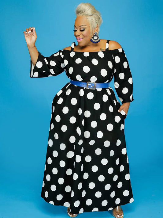 Dots Print Casual Plus Size Maxi Dress