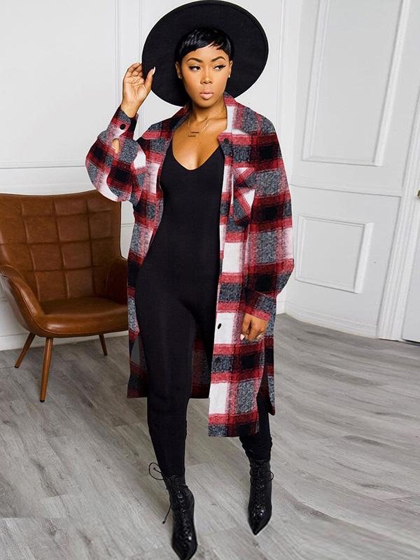 Fashion Plaid Latest Style Women Long Coat