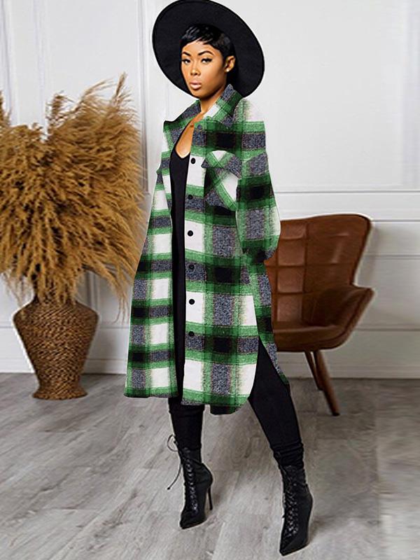 Fashion Plaid Latest Style Women Long Coat