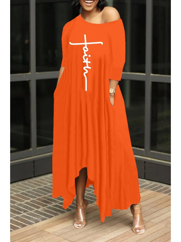 Letter Printing  Faith Comfy Loose Maxi Dress