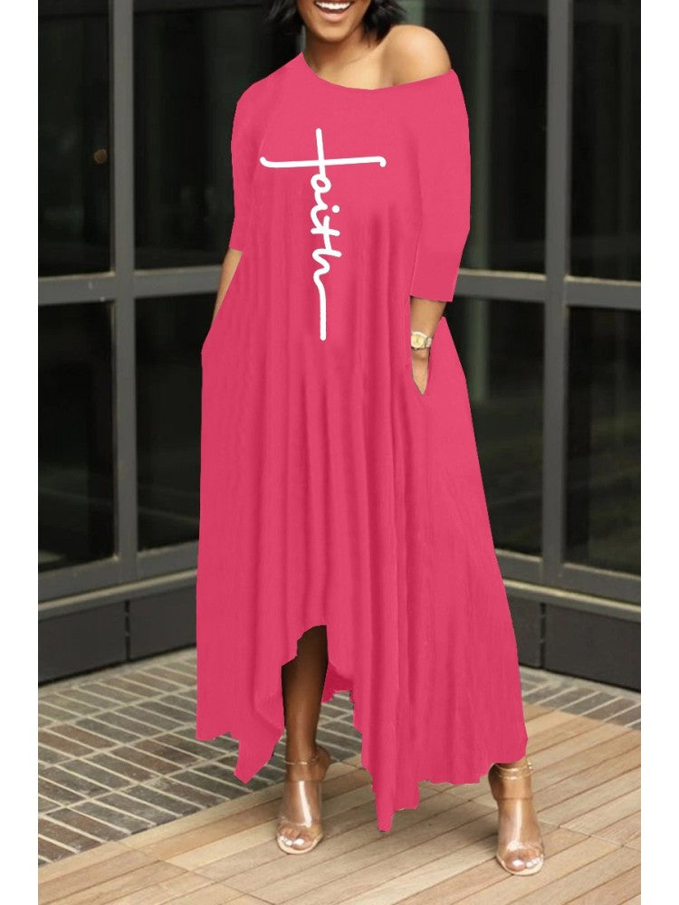 Letter Printing  Faith Comfy Loose Maxi Dress