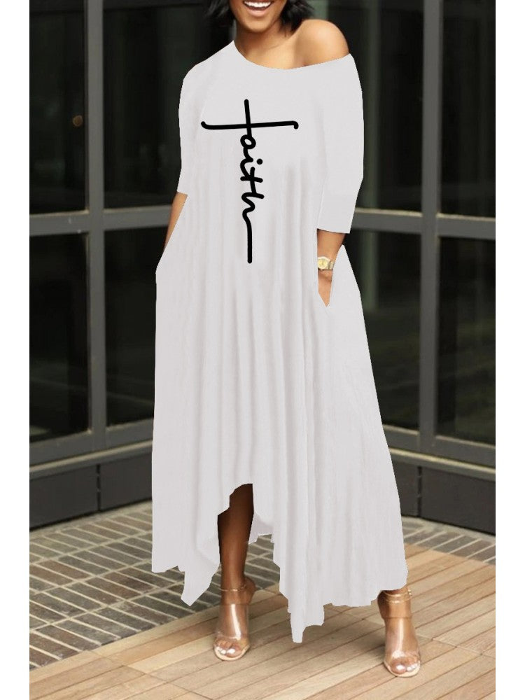 Letter Printing  Faith Comfy Loose Maxi Dress