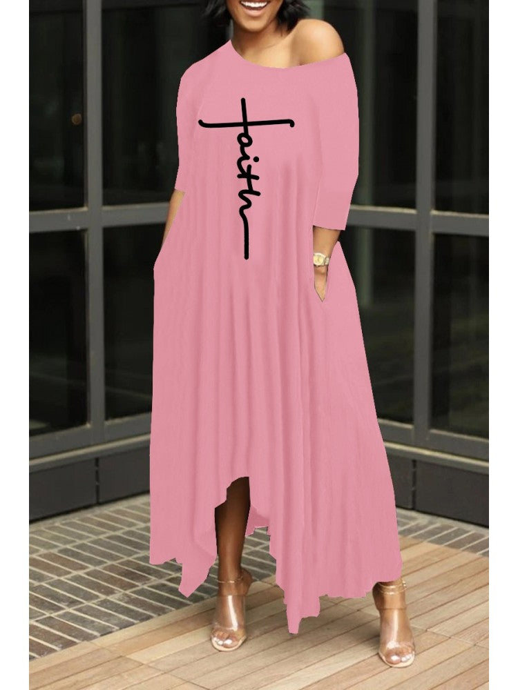 Letter Printing  Faith Comfy Loose Maxi Dress