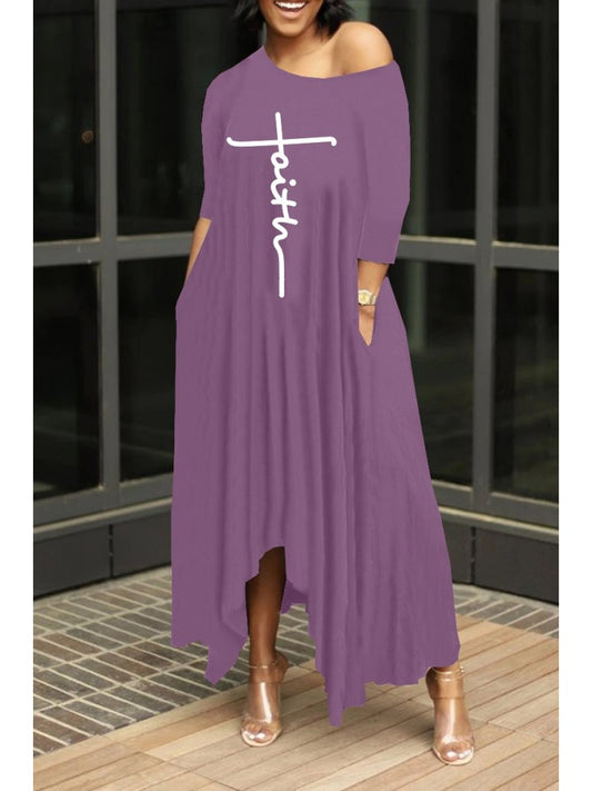 Letter Printing Faith Comfy Loose Maxi Dress