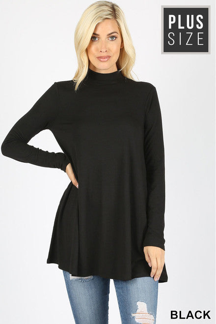 LONG SLEEVE MOCK NECK PLUS SIZE TOP WITH POCKETS