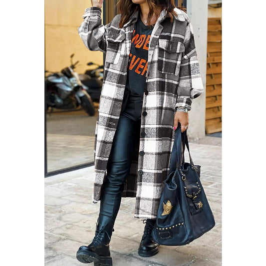 Plaid Flannel Shacket Jacket Maxi Length Women