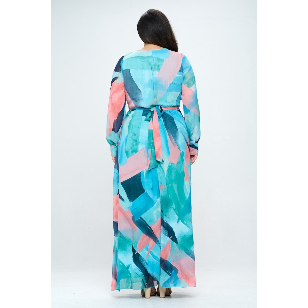 Size Chiffon Abstract Geo Print Surplice Maxi Dress