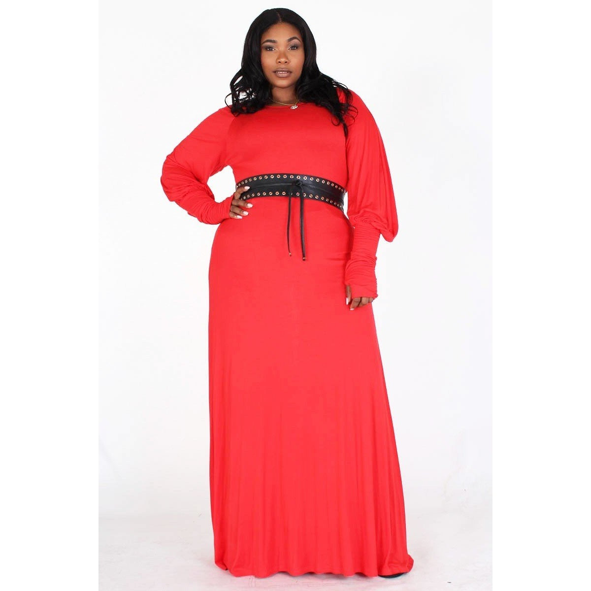 Long Sleeves With Extended Cuffs Solid Maxi Dress