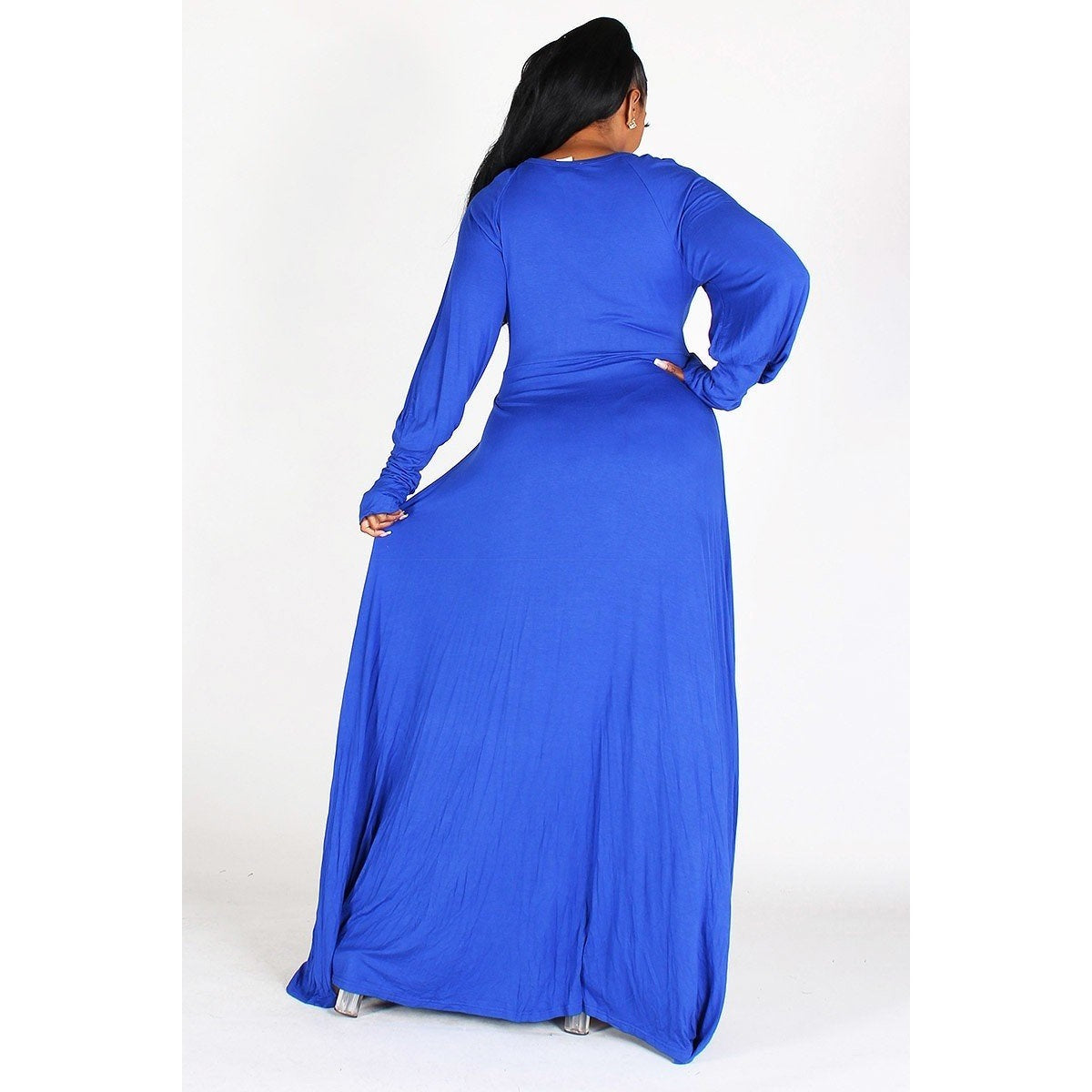 Long Sleeves With Extended Cuffs Solid Maxi Dress