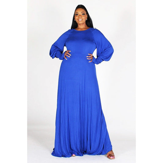 Long Sleeves With Extended Cuffs Solid Maxi Dress