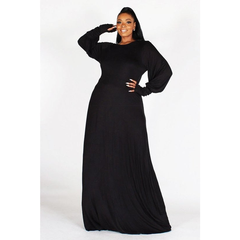 Long Sleeves With Extended Cuffs Solid Maxi Dress