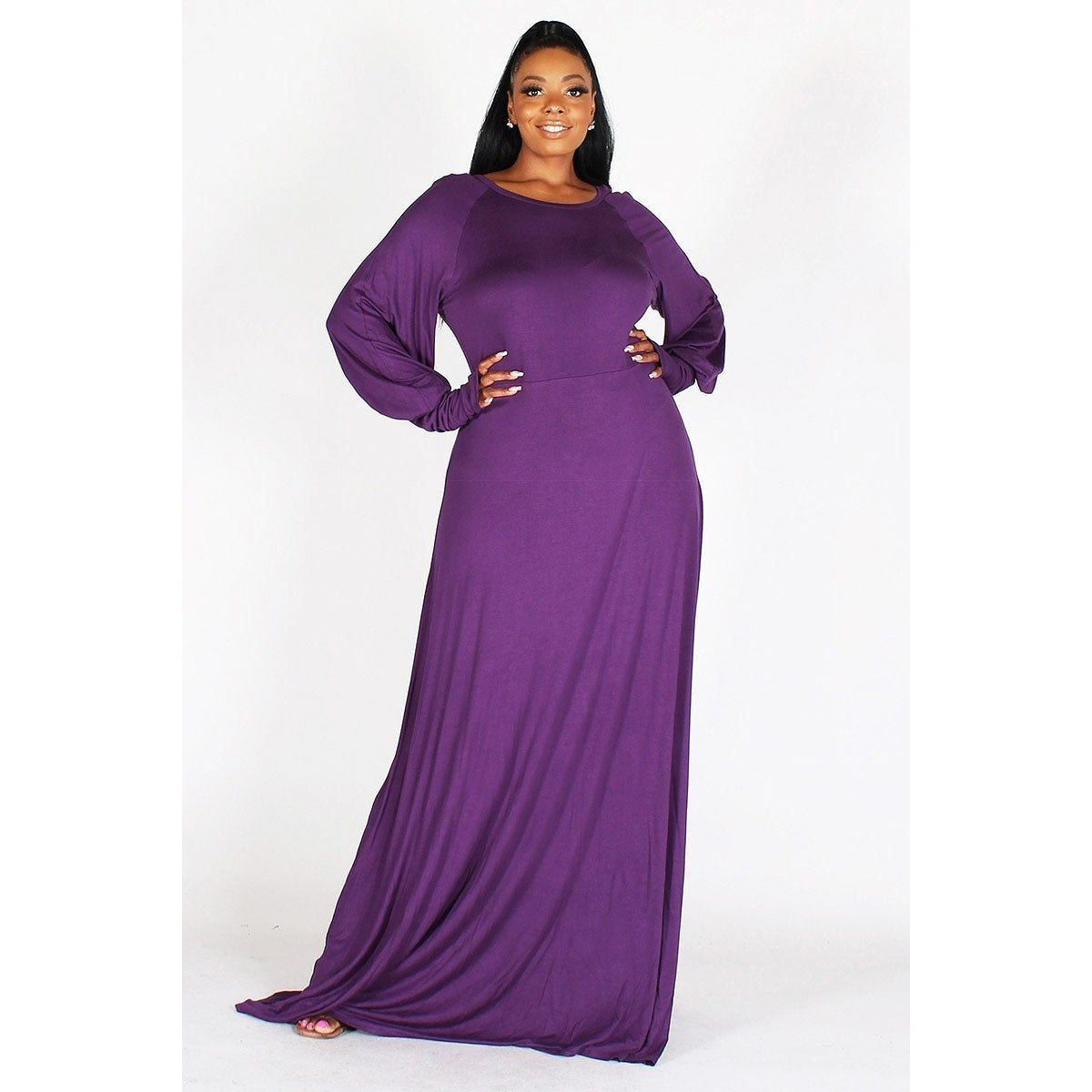 Long Sleeves With Extended Cuffs Solid Maxi Dress